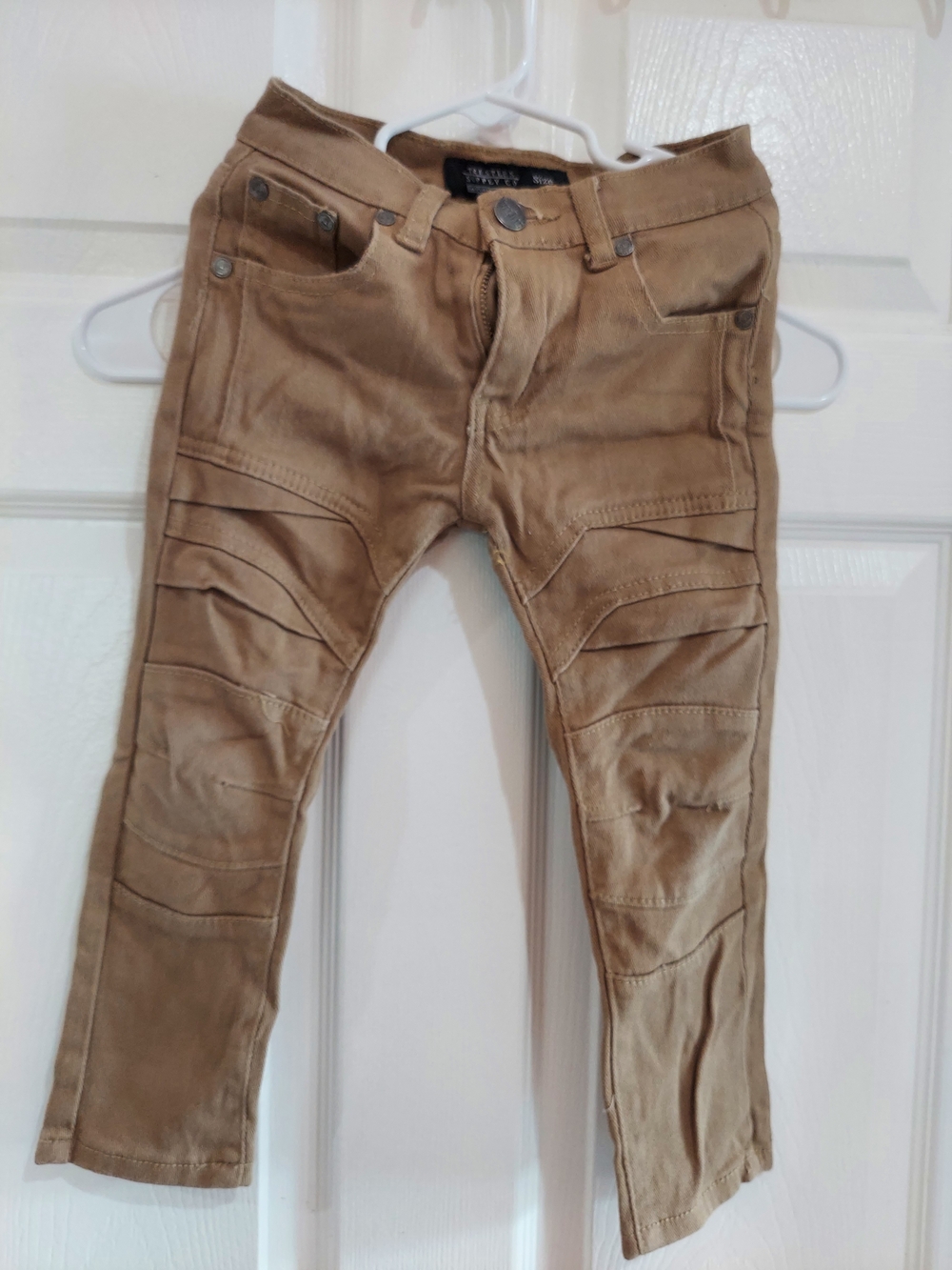 Kids Tan Moto-Panel Stretch Jeans